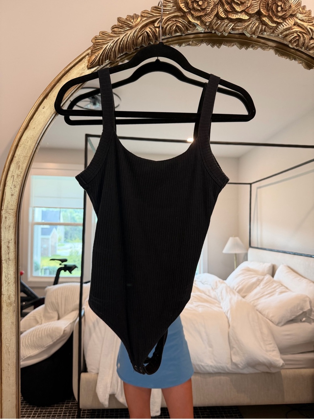 Good American Black Ribbed Scoop Neck Bodysuit